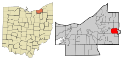 Cuyahoga County Ohio incorporated and unincorporated areas Moreland Hills highlighted